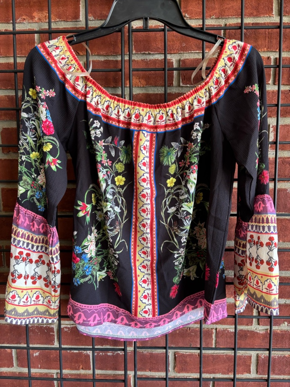 Umgee Black Off-Shoulder Tunic with Multicolor Floral Embroidery - Picture 4 of 4
